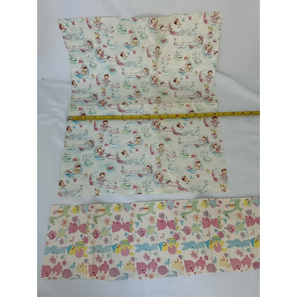 Vintage Wrapping Paper Gift Wrap Baby Shower Lot Babies Stork Bunnies